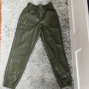 Army Green faux leather paper bag/jogger pants